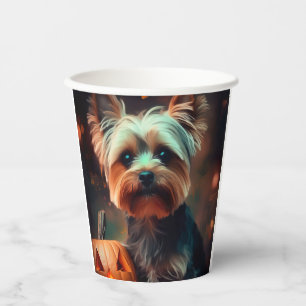 Halloween Yorkshire Terrier With Pumpkins Scary Paper Cups
