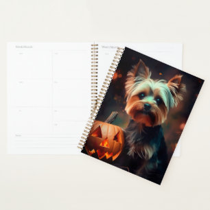 Halloween Yorkshire Terrier With Pumpkins Scary Planner