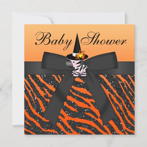 Halloween Zebra &amp; Animal Print Baby Shower Custom Invite
