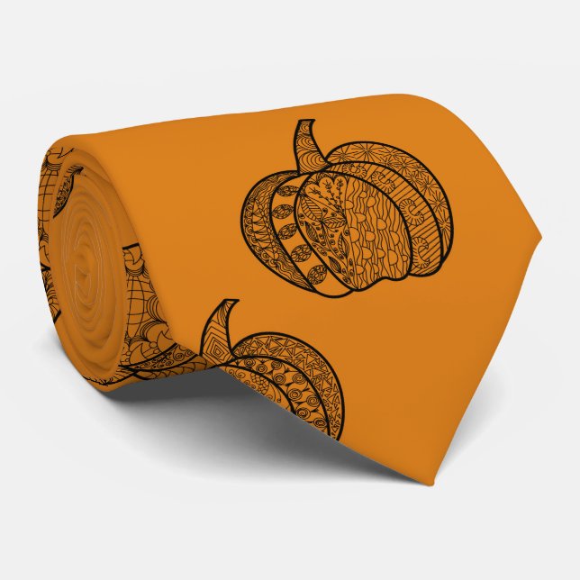 Halloween Zentangle® inspired pumpkins Autumn Neck Tie (Rolled)