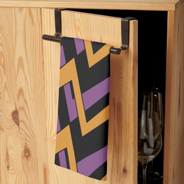 Halloween Zig Zags Orange Purple   Kitchen Towel (Thirds Fold)
