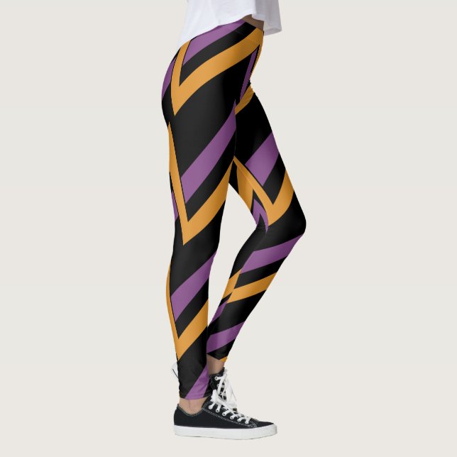Halloween Zig Zags Orange Purple  Leggings (Right)