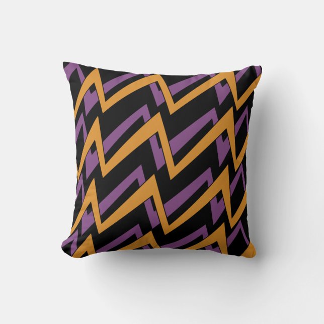 Halloween Zig Zags Orange Purple   Throw Pillow (Front)