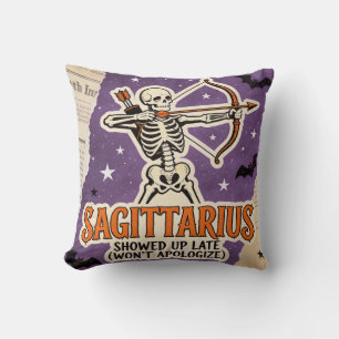 Halloween Zodiac Sagittarius Skull Birthday Gift Throw Pillow