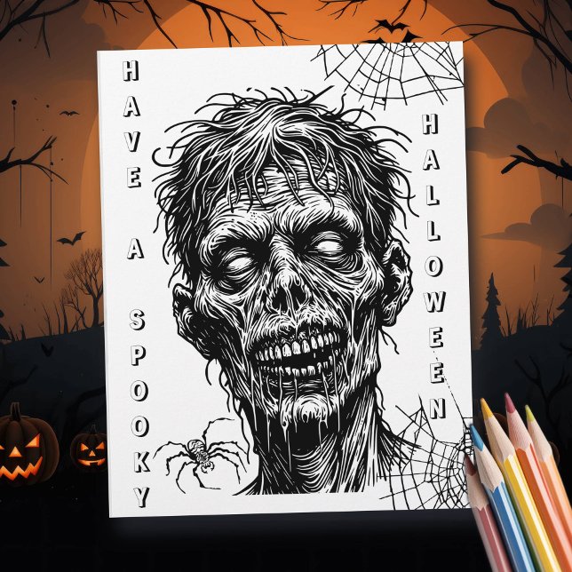 Halloween Zombie and Spider Coloring Page (Creator Uploaded)