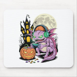 Halloween Zombie Axolotl Gamer Haunted Castle Vide Mouse Pad