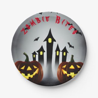 Halloween Zombie Bites Creepy Jack o Lantern, Bats