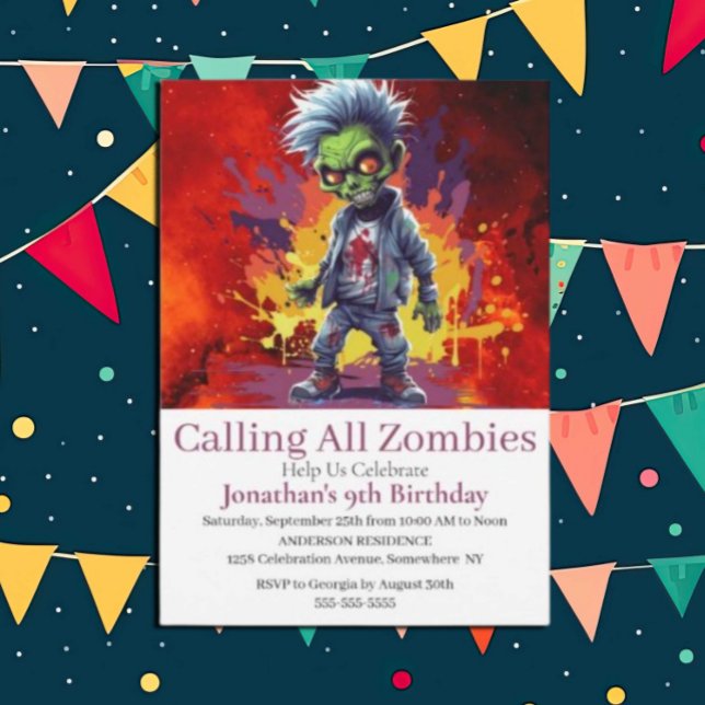 Halloween Zombie Boy Party Invitation (Zombie Walkers,  Your birthday party won't be complete without an array of gruesome zombie props! )