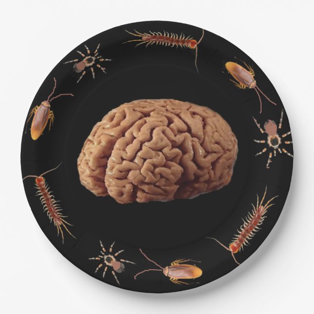 Halloween Zombie Brains For Dinner Paper Plates (Front)