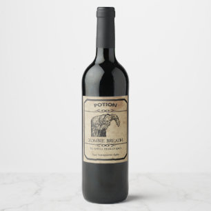 Halloween Zombie Breath Apothecary Wine Label