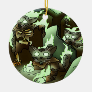 Halloween Zombie Cats Ceramic Ornament