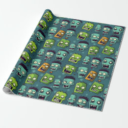 Halloween zombie design with green background wrapping paper