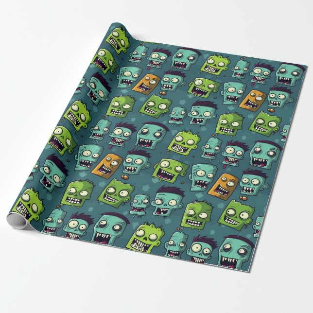 Halloween zombie design with green background wrapping paper (Unrolled)