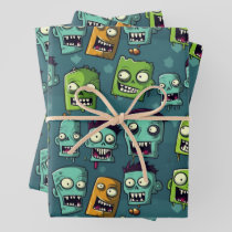 Halloween zombie design with green background wrapping paper sheets