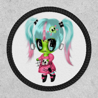 Halloween Zombie Doll Pink & Teal Pigtails Patch