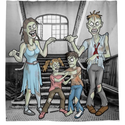 Halloween Zombie Family Shower Curtain