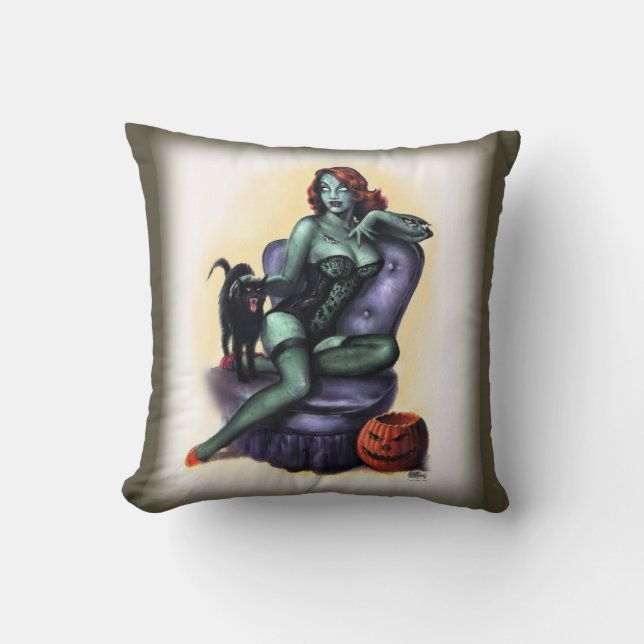 Halloween Zombie Girl Pin Up Throw Pillow (Front)