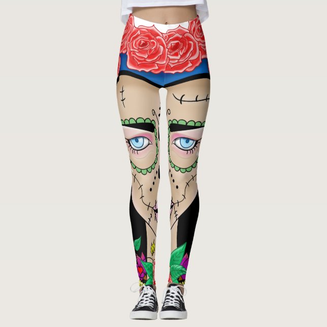 Halloween Zombie girl with a crown of roses Leggings (Front)