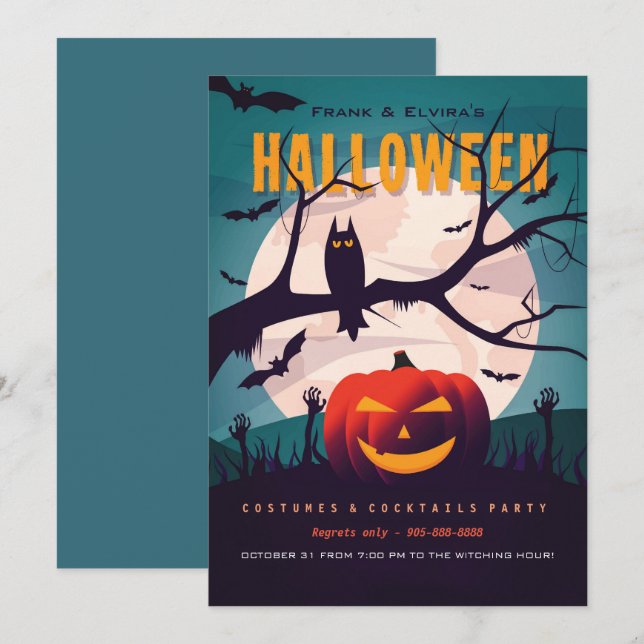 Halloween zombie graveyard costume party    invitation (Front/Back)