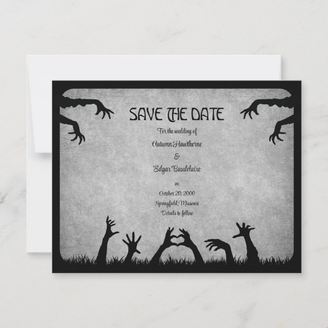 Halloween Zombie Gray Horror Movie Wedding Save The Date (Front)