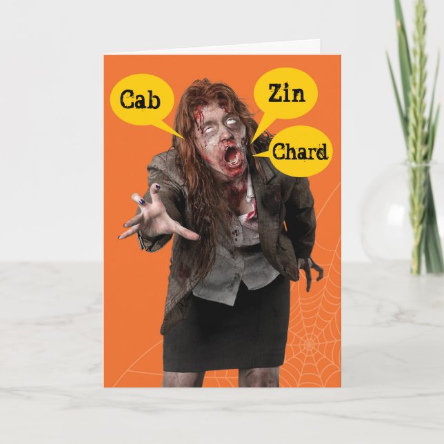 Halloween Zombie Happy Hallowine  Wino Card (Front)