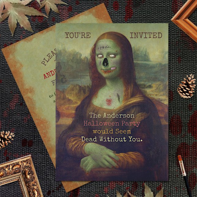 Halloween Zombie Mona Lisa Scary Spooky Party Invitation (Creator Uploaded)