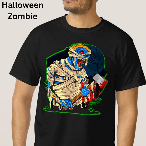 Halloween Zombie Monster Mummy Bandages Blood Axe  T_Shirt