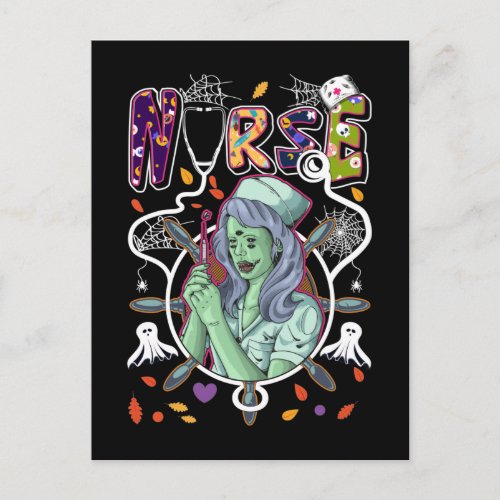 Halloween Zombie Nurse Stethoscope Medical Worker Postcard