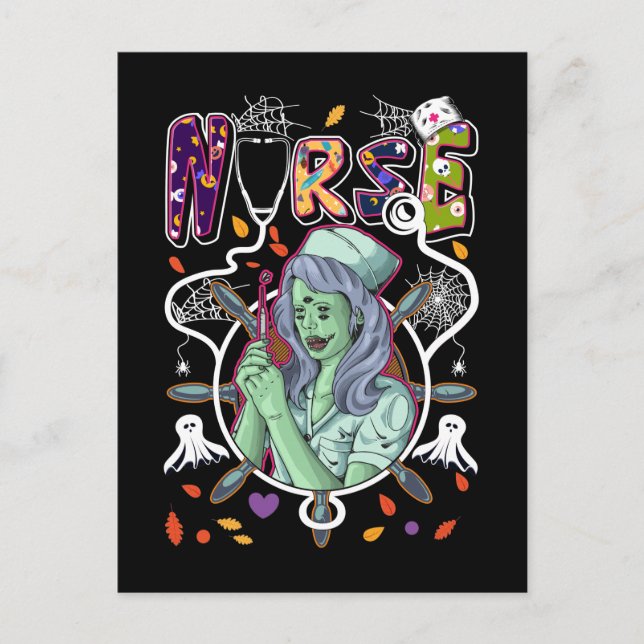 Halloween Zombie Nurse Stethoscope Medical Worker Postcard (Front)