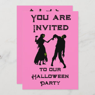 Halloween Zombie Party Invitation pink pinkoween