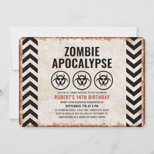 Halloween zombie party with biohazard icons invitation