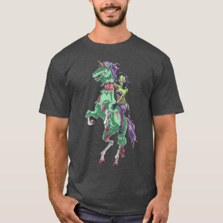 Halloween Zombie Pin Up Woman and Unicorn T-Shirt