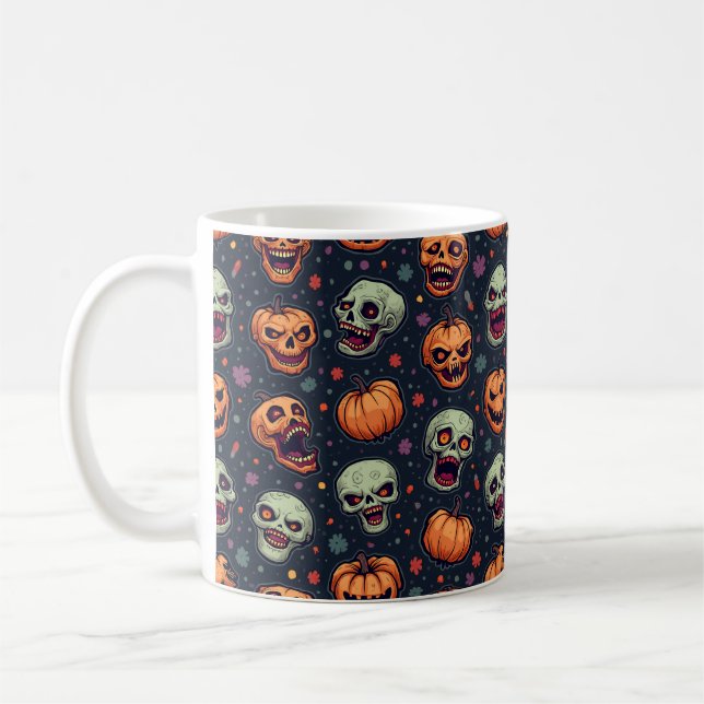 Halloween Zombie & Pumpkin  Coffee Mug (Left)