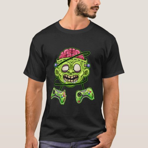 Halloween Zombie Scary Video Gamer Brain Game T_Shirt