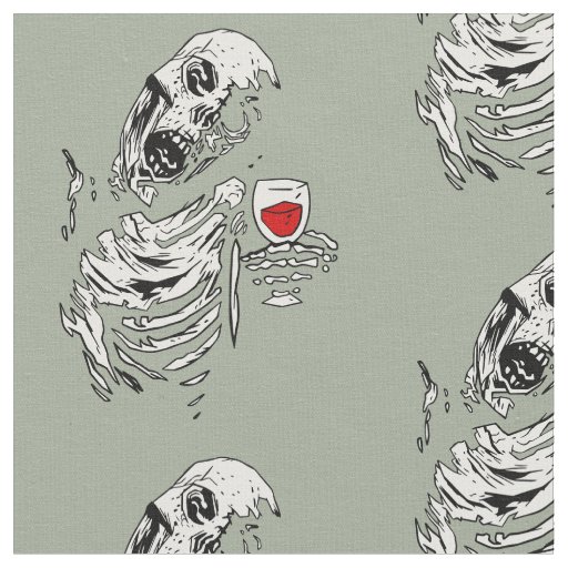 halloween zombie skeleton drinking wine skull fabric