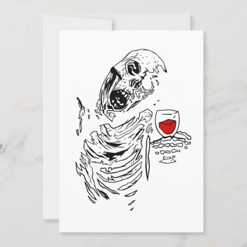 halloween zombie skeleton drinking wine skull invitation