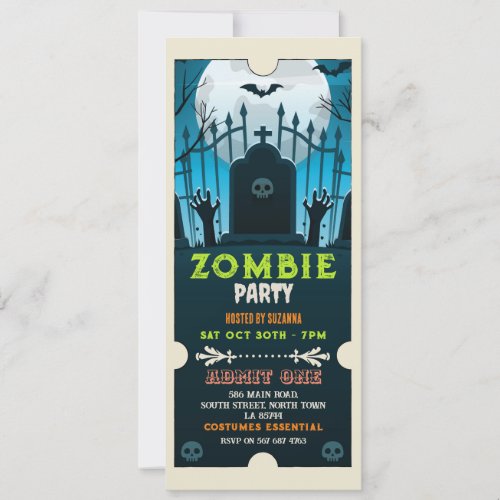 Halloween Zombie Ticket Fun Horror Invitation