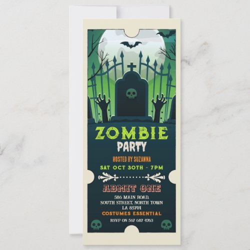 Halloween Zombie Ticket Graveyard Horror Invitation
