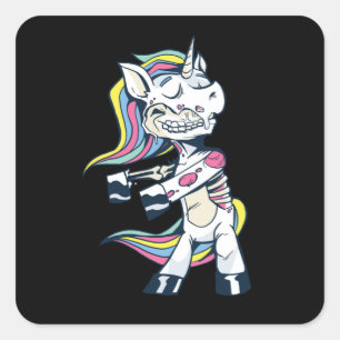 Halloween Zombie Unicorn Floss Dance Square Sticker