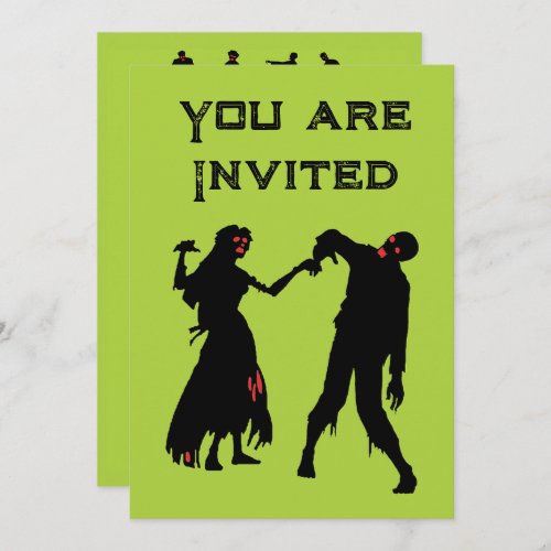 Halloween Zombie Wedding Invitation green