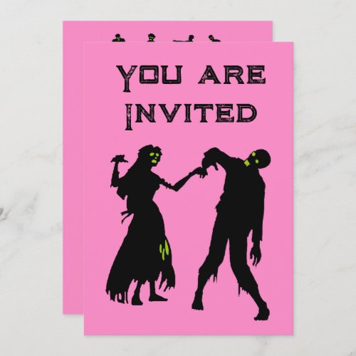 Halloween Zombie Wedding Invitation pink pinkoween