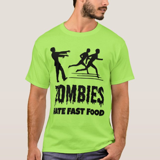 Halloween Zombies Hate Fast Food Joggers Funny T-Shirt (Front)