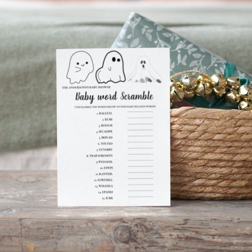 HalloweenGhost Baby scramble word Baby shower game Card