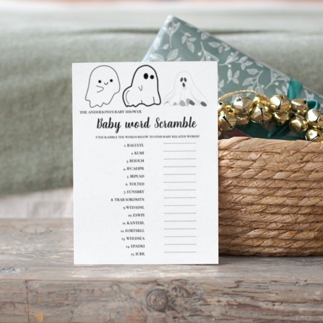 HalloweenGhost Baby scramble word Baby shower game Card (Creator Uploaded)