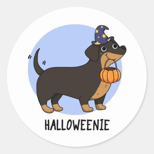 Halloweenie Funny Halloween Sausage Dog Pun Classic Round Sticker