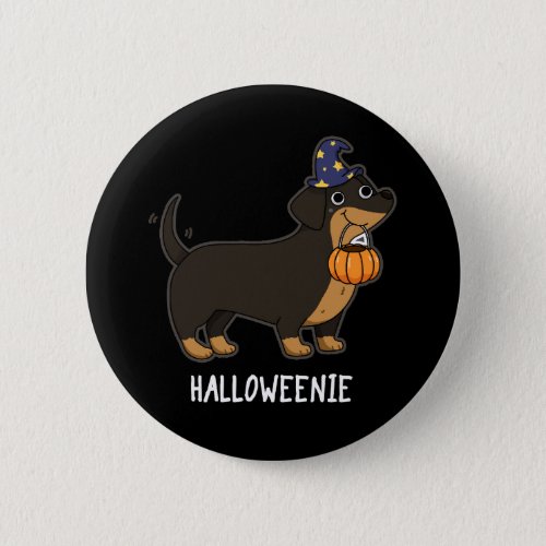 Halloweenie Funny Sausage Dog Pun Dark BG Button