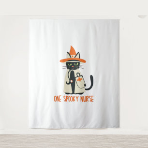 Halloween's Purrfect Blend - One Spooky Nurse Cat  Tapestry