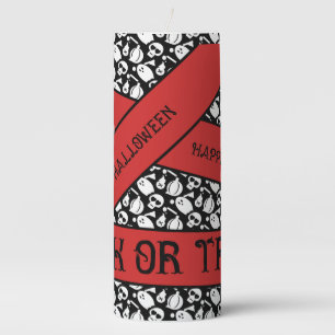 HalloweenSkull Pumpkin Black Trick Treat Red Tape Pillar Candle