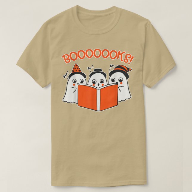 HalloweenT Cute Ghost Reading Book Lover Gift Teac T-Shirt (Design Front)