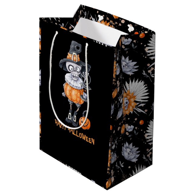 Halloweing Character and Pattern Medium Gift Bag (Back Angled)